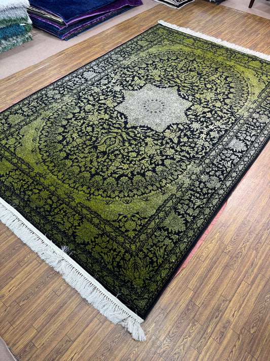 Black Lime Ombre Distressed Persian Rug (7x10 ft)