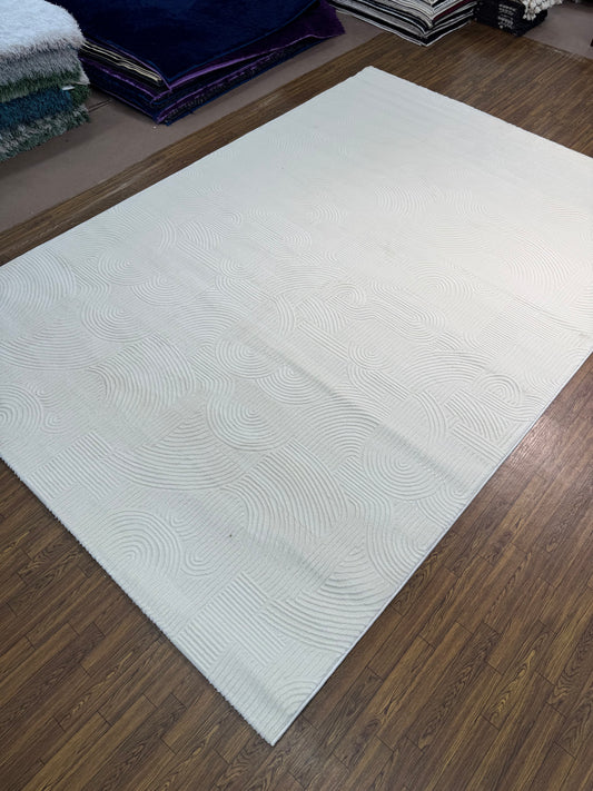 White Embossed Carved Circles Rug (7x10 ft)