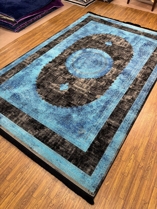 Aqua Black Modern Geometric Rug (7x10 ft)